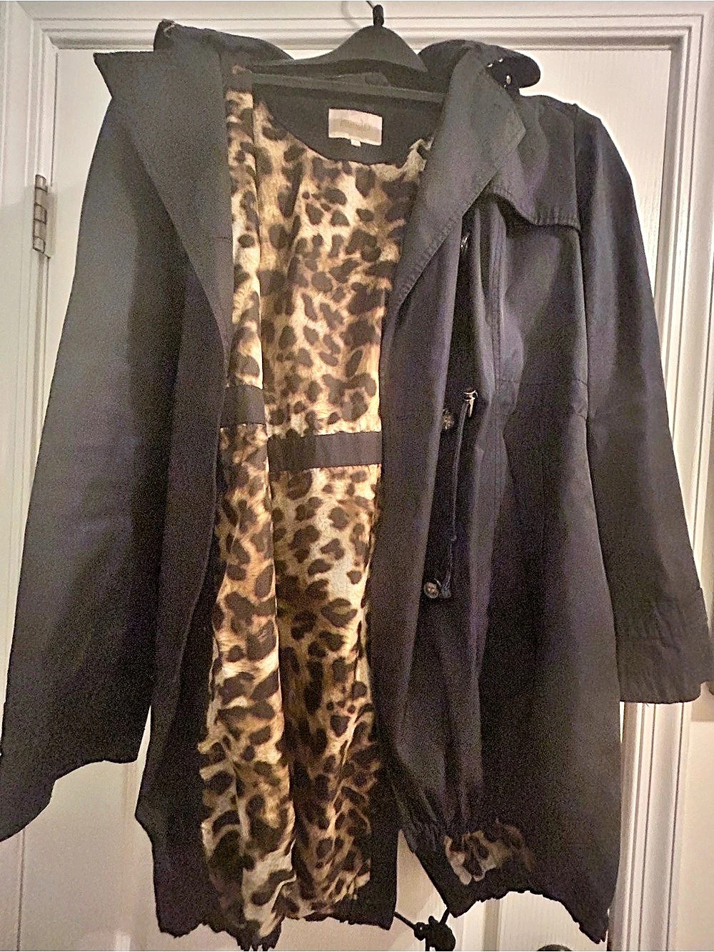 Laundry by Shelli Segal Leopard Lined Utility Rain Jacket XL Navy Blue